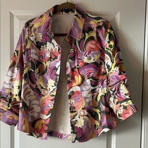 Boston Proper Multicolor Floral Button Down jacket 3/4 " sleeves